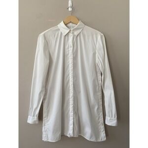 Lafayette 148 White Long Sleeve Button Front Tunic Button Side Monili Bead SMALL